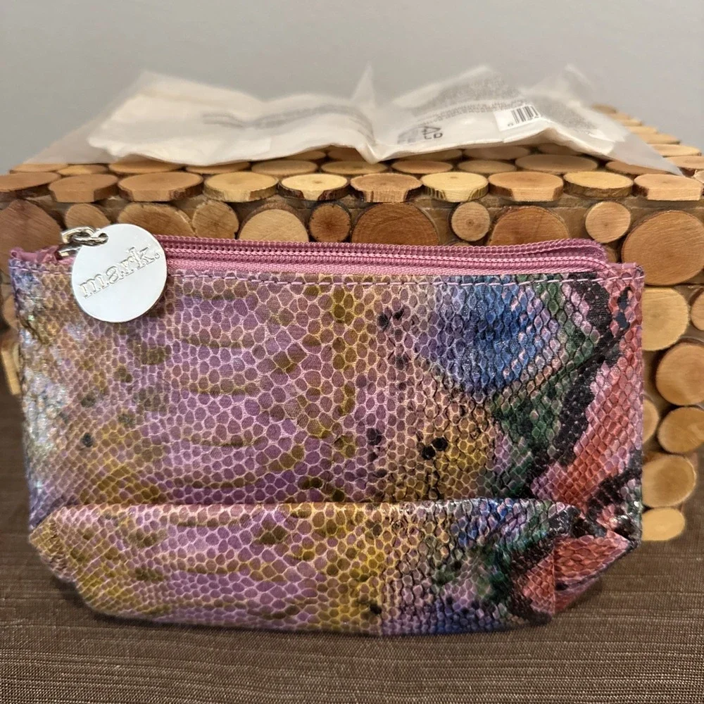 Avon Mark Purple Multicolor Faux Snakeskin Makeup Travel Bag‎ Small